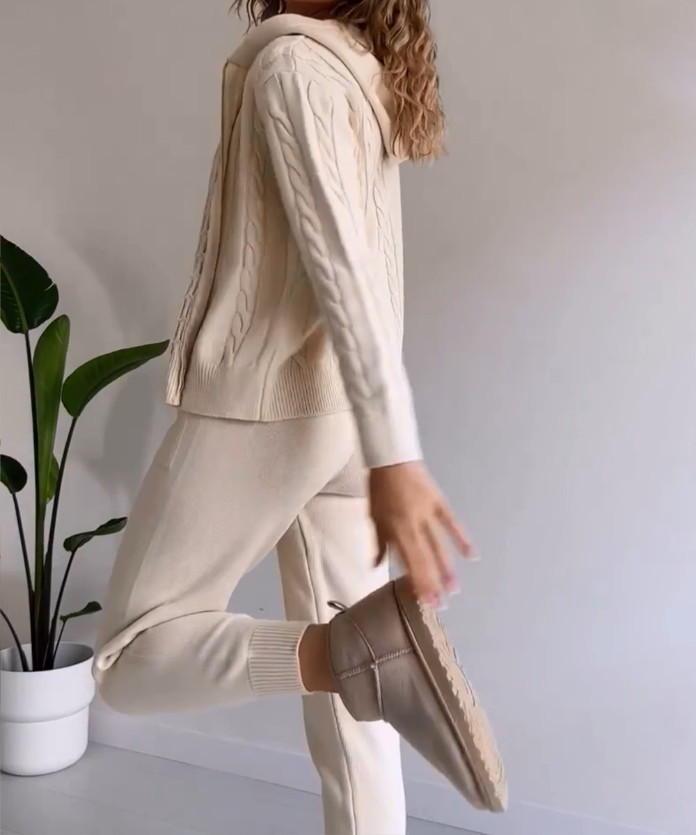 Ensemble deux pièces cardigan pull jacquard décontracté Evani Paris