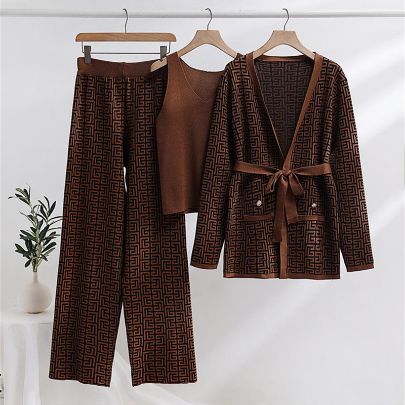 Isabelle-mode | Ensemble tricoté manteau et pantalon à manches longues en jacquard Evani Paris