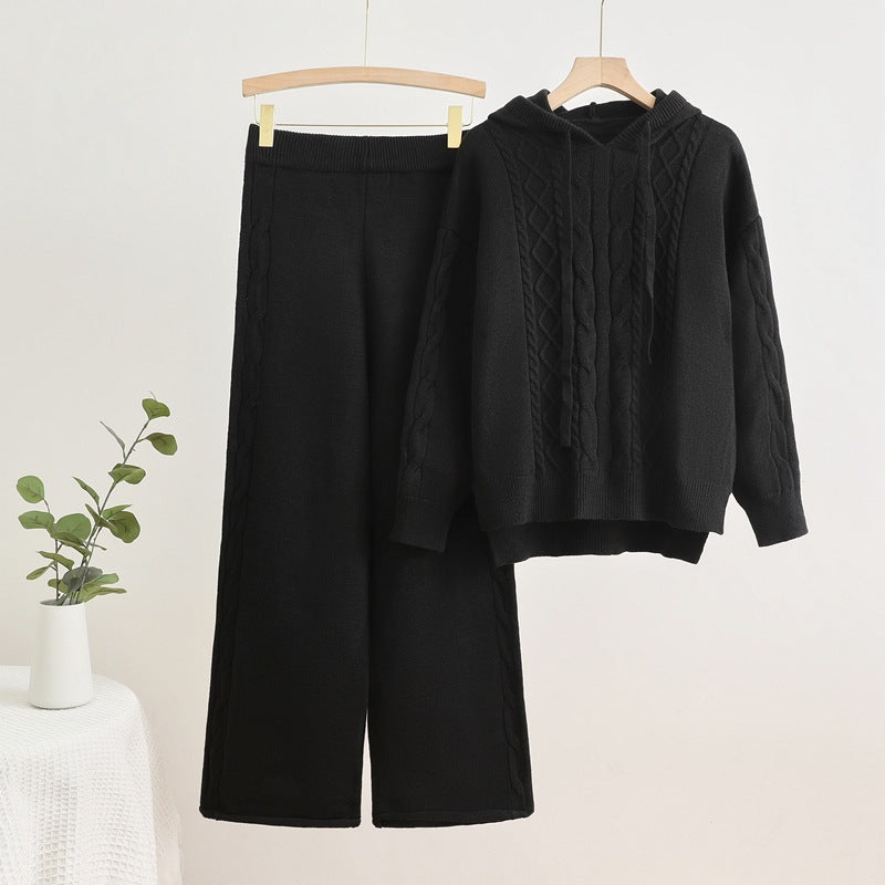 Isabelle-mode | Ensemble pull à capuche en tricot côtelé et pantalon large Evani Paris