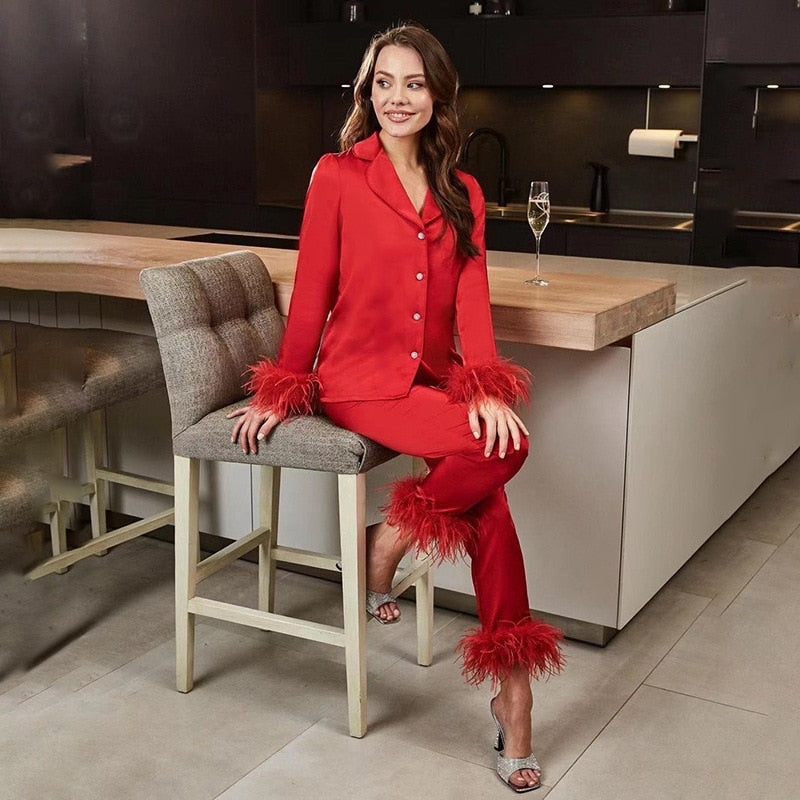 Ensemble deux pièces avec plumes Evani Paris