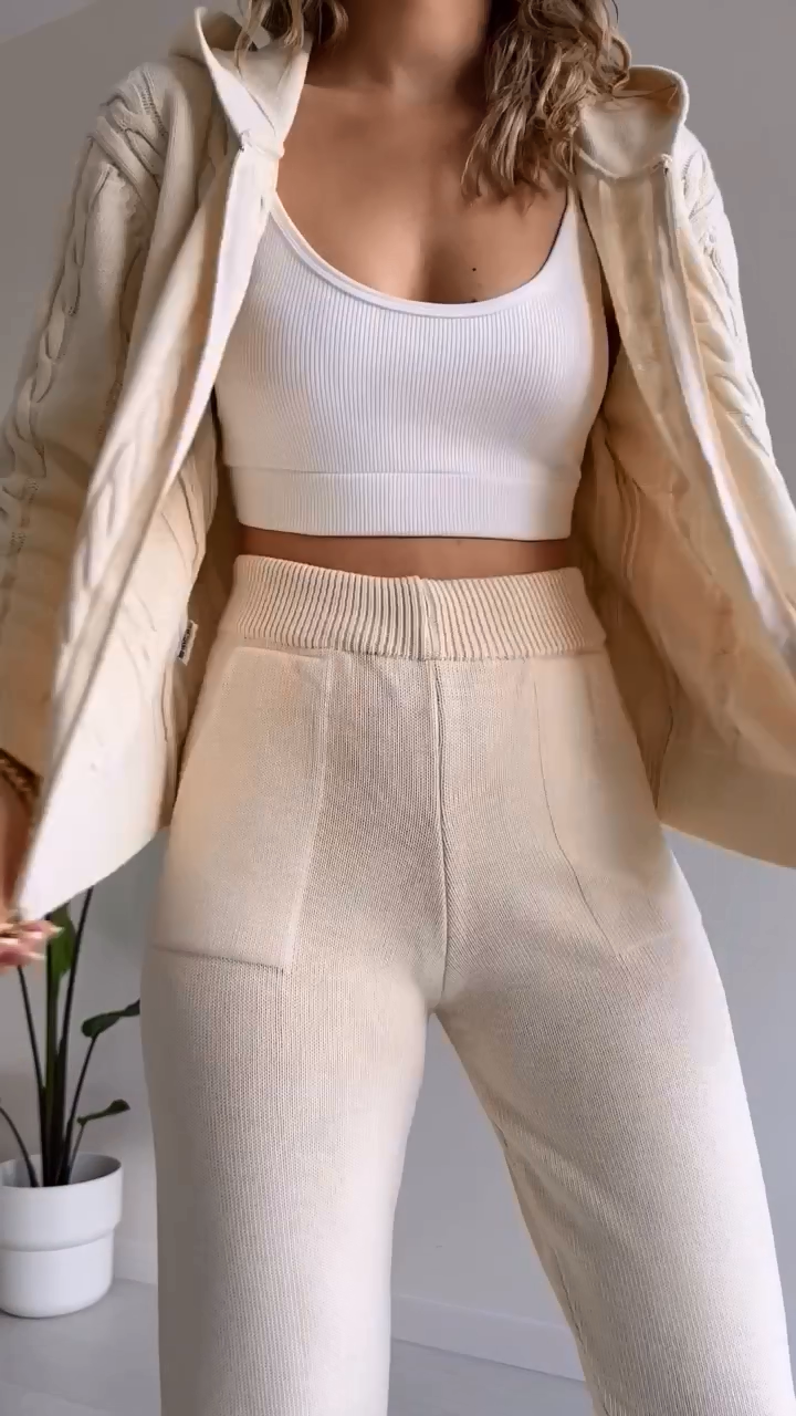 Ensemble deux pièces cardigan pull jacquard décontracté Evani Paris