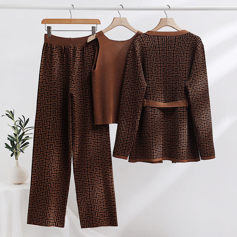 Isabelle-mode | Ensemble tricoté manteau et pantalon à manches longues en jacquard Evani Paris