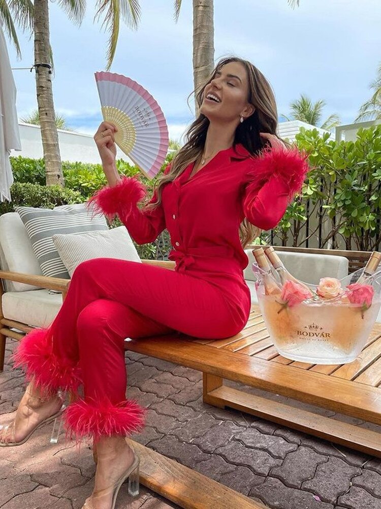 Ensemble deux pièces avec plumes Evani Paris