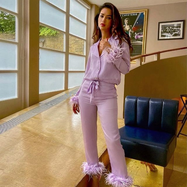 Ensemble deux pièces avec plumes Evani Paris