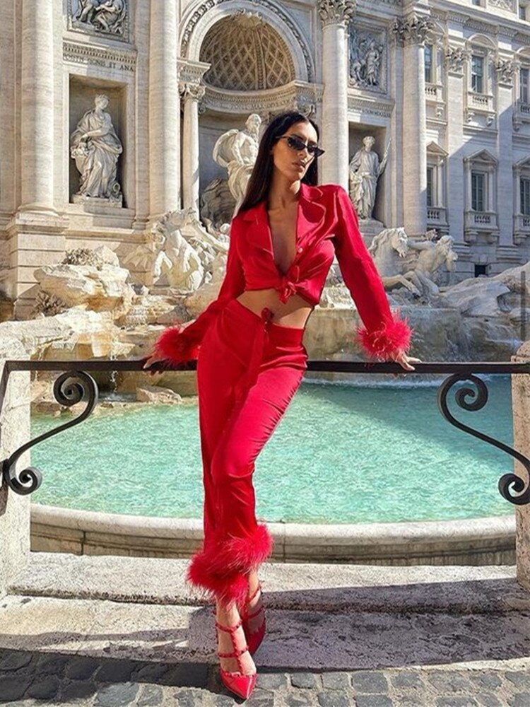 Ensemble deux pièces avec plumes Evani Paris